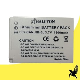 Halcyon 1500 mAH Lithium Ion Replacement Battery for Canon NB-5L and Canon PowerShot S110, S100, SD700 IS, SD790 IS, SD800 IS, SD850 IS, SD870 IS, SD880 IS, SD890 IS, SD900, SD950 IS, SD970 IS, SD990 IS, SX200 HS, SX210, SX220 HS, SX230 HS