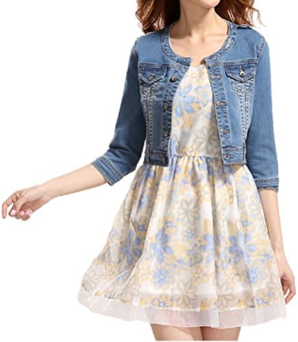 Fundu Women's Blue Sweet Summer Cool Denim Crew-neck 3/4 Sleeve Top Jacket US 12