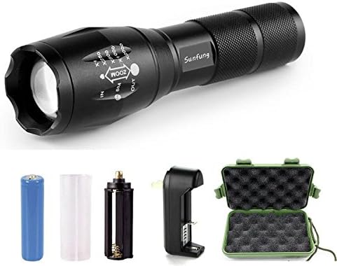 Portable LED Tactical Flashlight With Battery and Charger - Adjustable Focus - Rugged Aluminum Construction - Water Resistant Lighting Lamp Torch - For Hiking, Camping, Emergency