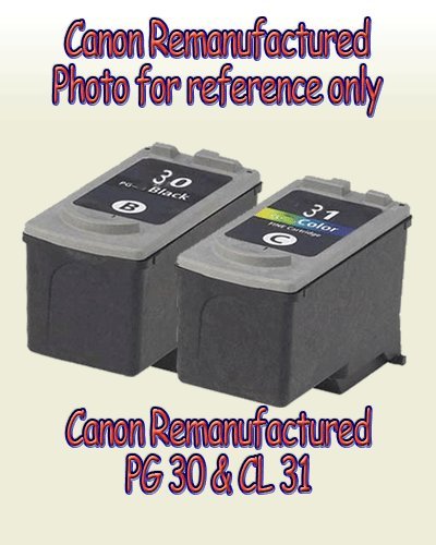 Remanufactured Canon PG30 PG-30 Black and CL31 CL-31 Tri-Color Printer Ink Cartridge 2-Pack (1 Black + 1 Color) for CANON Printers PIXMA iP1800 iP2600 MP140 MP210 MP470 MX310 MX300 MP190 iP-1800 iP-2600 MP-140 MP-210 MP-470 M-X310 MX-300 MP-190