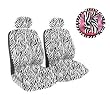 White Universal-Fit Zebra Tiger Print Low Back Front Bucket Seat Cover With Separate Headrest Cover, Steering Wheel Cover and Shoulder Seat Belt Pads Combo