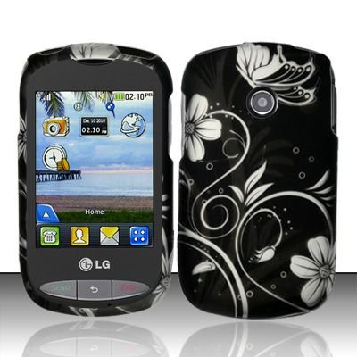 LG 800g (TracFone) Rubberized Design Snap on Hard Case Cover Phone Protector - White Flowers (free ESD Shield Bag, Ship in Carton Box)