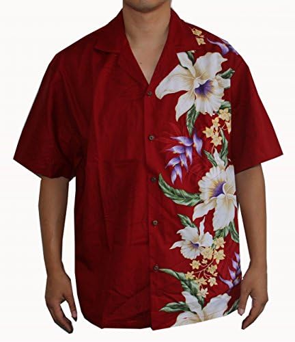 HIBISCUS PANEL HAWAII SHIRT, XL, RED