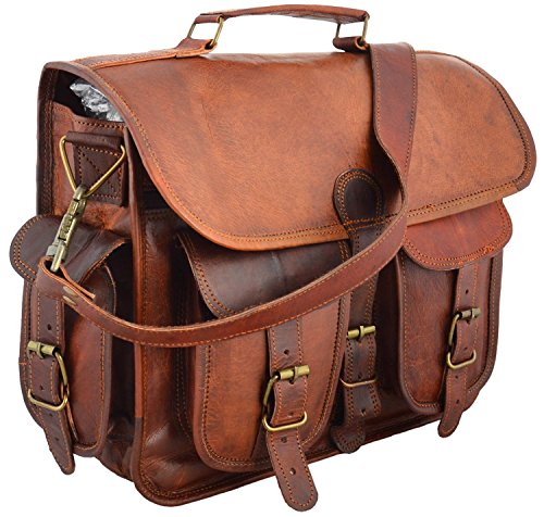 15" Leather messenger bag laptop bag computer case shoulder bag for men & women