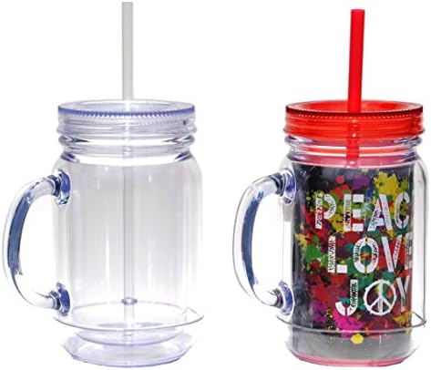 Fun Large Insulated Mason White and Red Jar Tumbler Glasses Lid Straw Set of 2 Easter Basket Filler Gift Idea for Her Mom Women Sister