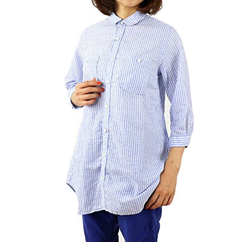 (ドミンゴブロカント) D.M.G Brocanteコットンリネン7分袖ストライプシャツチュニック36-074X・127