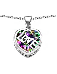 Original Star K (tm) Large Love Heart Pendant with 15mm Heart Shape Rainbow Mystic Topaz in 925 Sterling Silver
