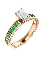 18K Rose Gold Emerald Cut Diamond and Emerald Ring -- LIFETIME WARRANTY