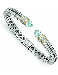 Sterling Silver with 14k Gold 5.00 Sky Blue Topaz & 1/10ct. Dia. Cuff Bracelet - Antique Boutique - Vintage Style - Jewelry