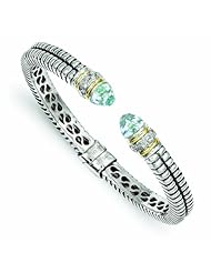 Sterling Silver with 14k Gold 5.00 Sky Blue Topaz & 1/10ct. Dia. Cuff Bracelet - Antique Boutique - Vintage Style - Jewelry