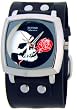 Leather Band White Skeleton Skull Bones Holding Red Rose Trendy Design Steel Wide Band Black Dial Gothic Punk Biker Wristband Watch