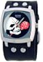 Leather Band White Skeleton Skull Bones Holding Red Rose Trendy Design Steel Wide Band Black Dial Gothic Punk Biker Wristband Watch