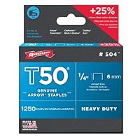 Arrow Fastener 504 Genuine T50 1/4-Inch Staples, 1,250-Pack