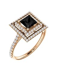 10K Rose Gold Princess Cut Black and White Diamond Double-Halo Ring -- LIFETIME WARRANTY
