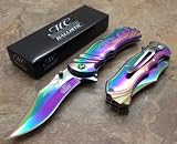 Master Collection Assisted Opening Rescue Tactical Pocket Folding Collection Knife Outdoor Survival Camping Hunting w/ Dragon Design - Rainbow Knife