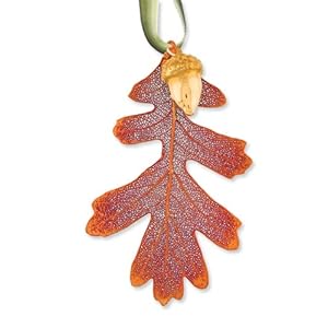 Iridescent Copper Dipped Oak Leaf/24k Dipped Acorn Decorative Leaf