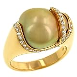 Gold South Sea Pearl Ring w/ Pave Diamond Trim .35cttw