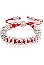 Bling Jewelry Beads Red Woven Adjustable Friendship Bracelet Silver Plated