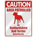 CAUTION " AREA PATROLLED BY STAFFORDSHIRE BULL TERRIER SECURITY CO. " PARKING SIGN DOG