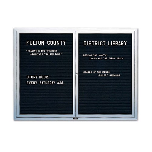 36H x 72W Indoor Enclosed Aluminum Message Board with Three Doors