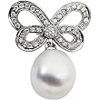 18K Palladium White Gold Paspaley South Sea Cultured Fine Drop Pearl and Diamond Brooch