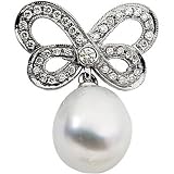 18K Palladium White Gold Paspaley South Sea Cultured Fine Drop Pearl and Diamond Brooch