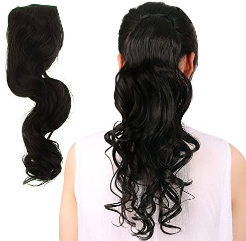 Scarlett 20" Body wave Natural Black Brazilian Virgin Remy Clip On Ponytail Human Hair Extensions 100% Unprocessed 5A Real Hair 90g