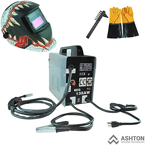 Commercial 115v Mig 130 135 Amp Automatic Feed Flux Core Gasless Welder Mig-135aw Helmet AWT-FR2 Kit