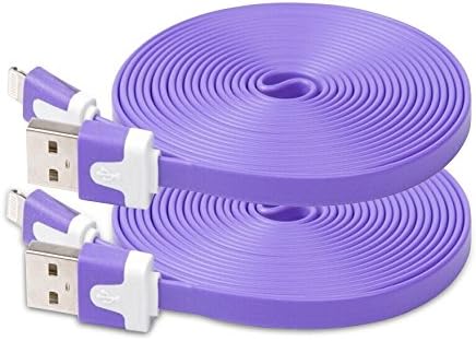 Noovalink(TM) 2pcs 10FT 8pin to USB Extended Extra Long Noodle Flat Data Sync and Charing cable Charger Power Cord Wire Multi Color for iPhone 5 5s iPhone 6 iPhone 6 plus iPod Touch Nano 7th Gen (Purple)