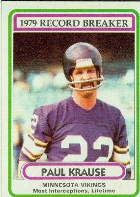 1980 Topps #4 Paul Krause RB - Minnesota Vikings (Record Breaker)(Football Cards)