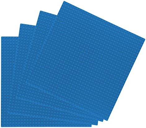 Brick Building Base Plates By In Demand Toys - Large 10"x10" Baseplates (4 Pack BLUE) - Tight Fit with Lego-compatible