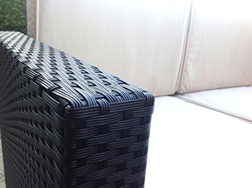 Miami Beach Collection - 4 Pc Outdoor Rattan Wicker Sofa Sectional Patio Furniture Set (Black / Ivory Cushions)