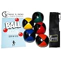 Juggling Balls set of 5 PU Pro + Juggling Ball Book of Tricks & DrawString Travel Bag!
