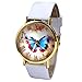 Tonsee Stylish Butterfly Leather Band Analog Quartz Wrist Watch (White)