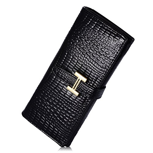 Leiwo Women's Long Croco Leather Credit Card Holder Purse Wallet