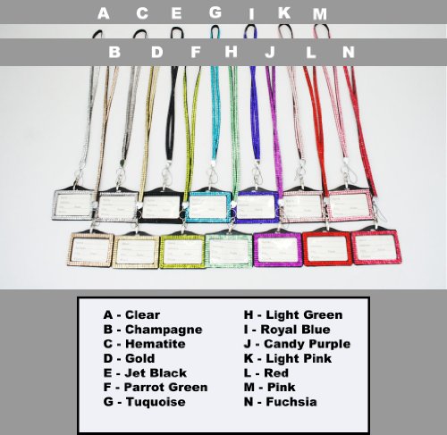 Bulk Rhinestone Lanyards with Horizontal Rhinestone Lined ID Badge Holder Attached.