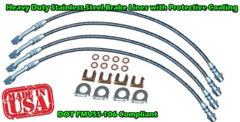 TXCJPJK100 Toxic Offroad Custom DOT Approved Braided Stainless Steel Brake Lines, Front and Rear Kit, Stock Length, 2007-2010 Jeep JK Wrangler 2 or 4 Door