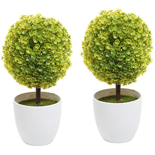 Set of 2 artificial faux potted tabletop yellow flower …