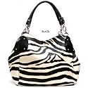 Black Large Vicky Zebra Print Faux Leather Satchel Bag Handbag Purse