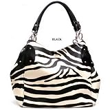 Black Large Zebra Print Faux Leather Satchel Bag Handbag