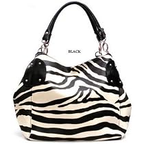 Black Large Vicky Zebra Print Faux Leather Satchel Bag Handbag Purse