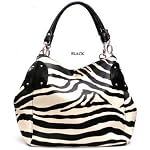 Black Large Vicky Zebra Print Faux Leather Satchel Bag Handbag Purse