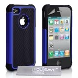 Custodia Apple iPhone 4 / 4S Difficile / Morbido Silicone Gel Blu E Nero Caso Con Schermo Pellicola Protezionedi Yousave