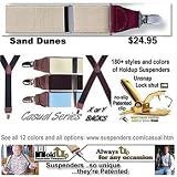 Khaki Tan suspenders in Y-back and patented sliver clips