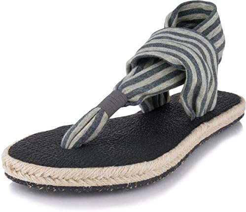 Nalho Women's Comfort Sandals Flip Flops and Espadrilles, Comfortable Flats Shoes and Slingback Slides with Yoga Mat Memory Foam, Grey Stripe, 8
