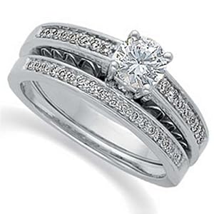 Platinum Flaming Diamond Engagement Ring Set (Center stone is not included)
