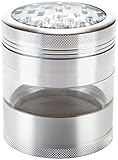 Large Spice & Herb Grinder with Pollen Catcher Premium 4 Piece Aerospace Grade Aluminum by Zip Grinders. 2.5 X 3.25 Inches (Silver)