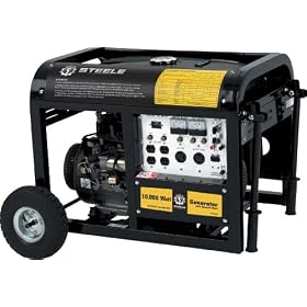 Steele Products SP-GG1000E 10,000 Watt 15 HP 4 stroke Gas Powered Portable Generator With Wheel Kit & Electric Start (Non-CARB Compliant)