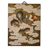 Asian Oriental Lacquered Painting Wall Art Plaque Sun Dragon