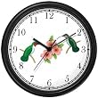 Red & Gray Throated Hummingbirds on Branches & 3 Pink Hibiscus Flowers - JP Wall Clock by WatchBuddy Timepieces (Hunter Green Frame)
